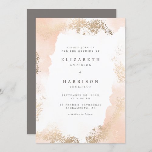 Chic Gold Dust  Blush Watercolor Wedding Invitation
