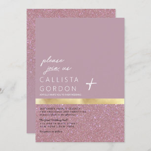 Chic Gold Dusty Mauve Glitter Color Block Wedding Invitation