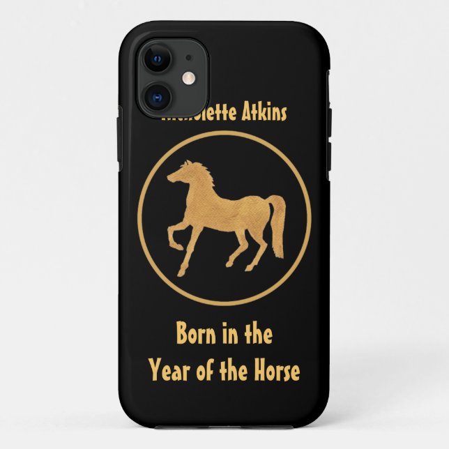 Chic Gold-effect Horse on Black Background Case-Mate iPhone Case (Back)