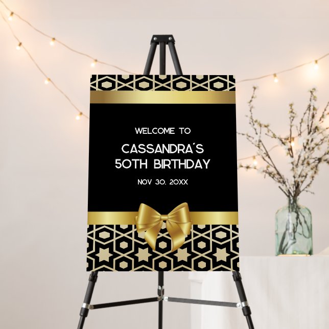 Chic Gold Egypt Geometric Gold Bow Black Birthday Foam Board (In Situ (Stand))
