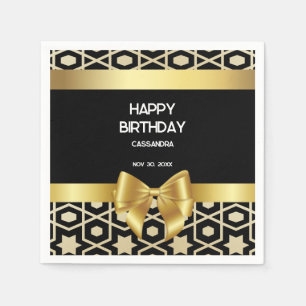 Chic Gold Egypt Geometric Gold Bow Happy Birthday Napkins