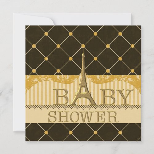 Chic Gold Eiffel Tower Baby Shower Invitation