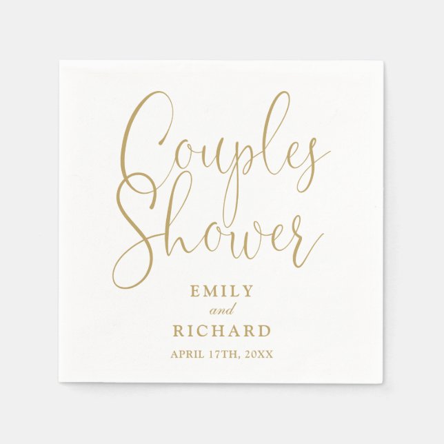 Chic Gold Elegant Couples Bridal Wedding Shower Napkins (Front)