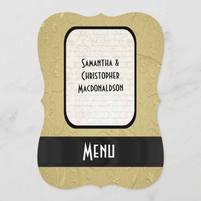 Chic gold elegant formal wedding menu (Front)