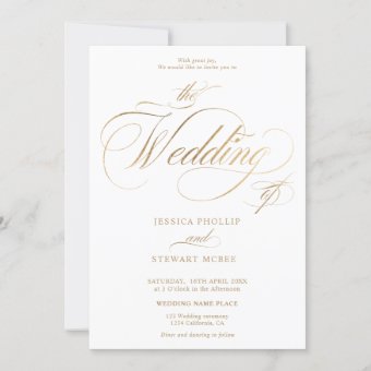 Chic gold elegant photo calligraphy wedding invitation | Zazzle