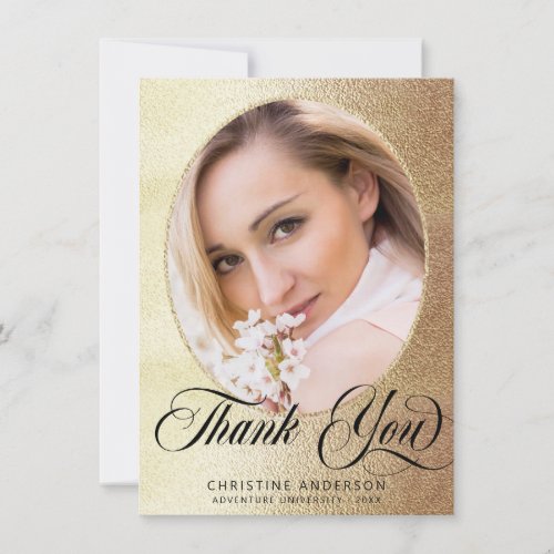 Chic Gold Elegant Script Photo Graduation Thank You Card