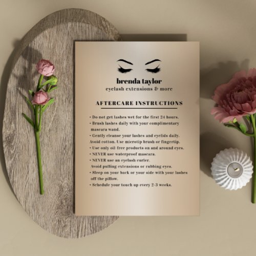 Chic Gold Eyelash  Browbar Aftercare Instructions Business Card