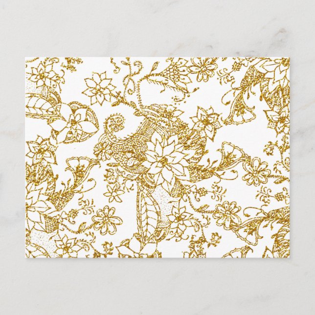 Chic gold faux glitter hand drawn floral pattern postcard (Front)