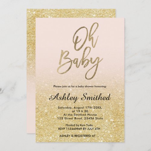 Chic gold faux glitter pink ombre Oh baby shower Invitation