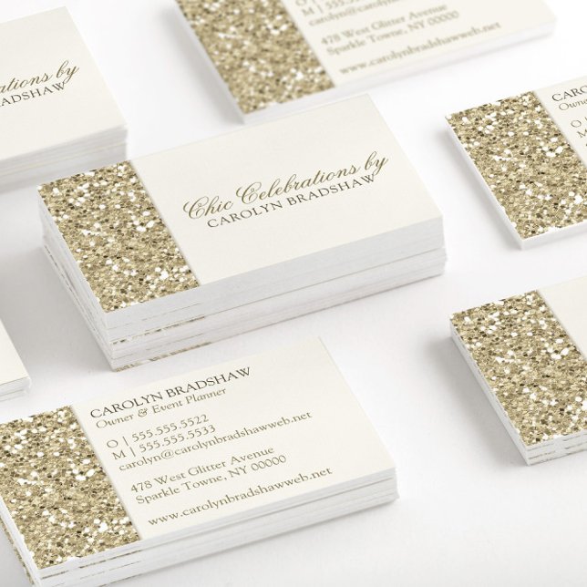Chic Gold Faux Glitter Professional Business Card (Stacked Chic Gold Glitter Professional Business Cards.)