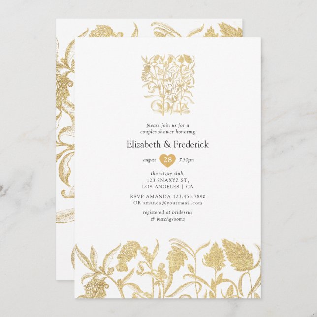 Chic Gold Floral Couples Shower Invitation (Front/Back)