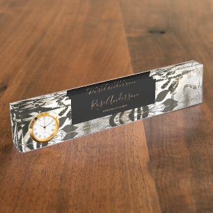 Chic Gold Floral Pattern Typography Desk Name Plate