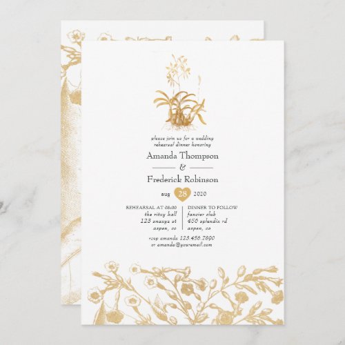 Chic Gold Floral Rehearsal Dinner Invitation