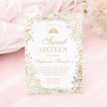 Chic gold floral white Tiara chic Sweet 16 Invitation<br><div class="desc">A modern,  pretty chic and elegant faux gold glitter foil flowers and floral elements illustration with gold confetti Sweet 16 birthday party invitation on an editable simple white with a gold glitter crown tiara princess Perfect for a princess 16th birthday.</div>