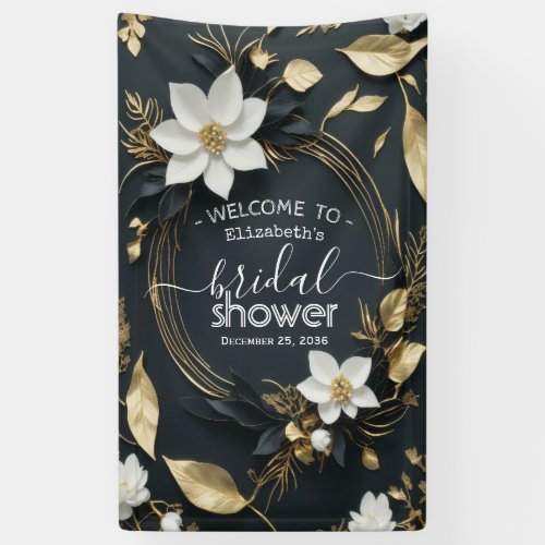 Chic Gold Floral Wreath Bridal Shower Welcome Sign