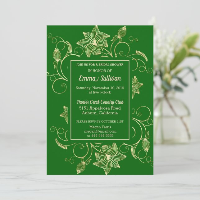 Chic Gold Flowers Bridal Shower Invitation (Standing Front)
