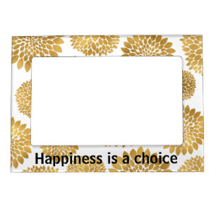Chic Gold Flowers Happiness Magnetic Frame
