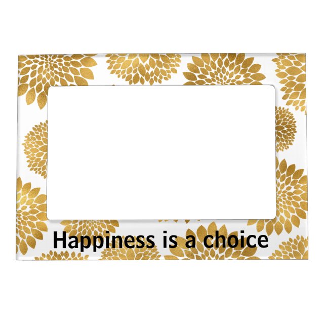 Chic Gold Flowers Happiness Magnetic Frame (Front)