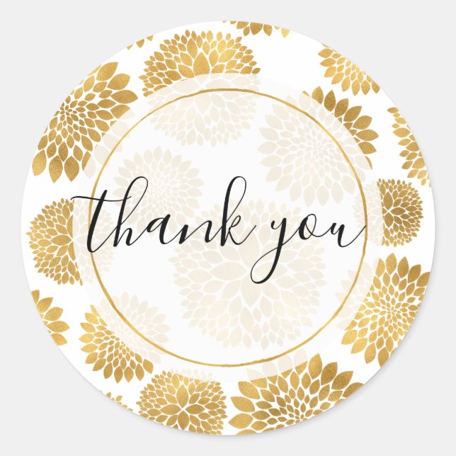 Chic Gold Flowers Personalized Thank you Classic Round Sticker (Front)