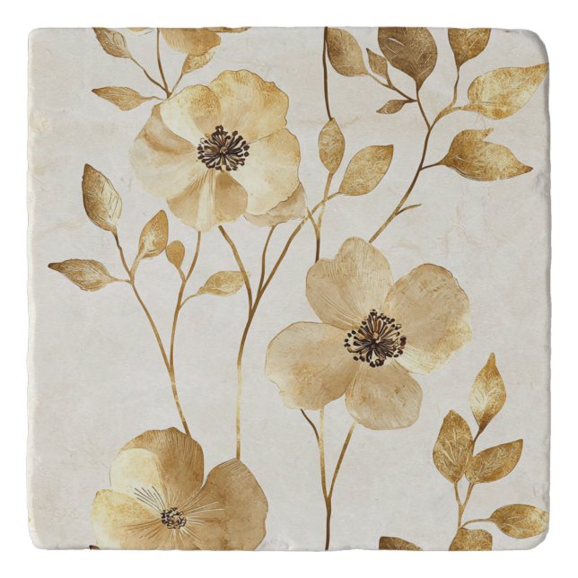 Chic Gold Flowers  Trivet (Front)