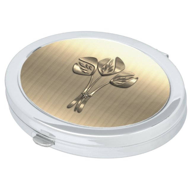Chic Gold Flowers Tulips Art Deco Style Compact Mirror (Turned)