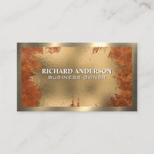 Chic Gold Foil Brown Leather Gold Metallic Business Card