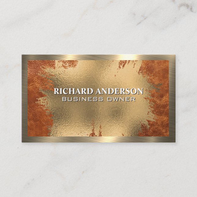 Chic Gold Foil | Brown Leather | Gold Metallic Business Card (Front)