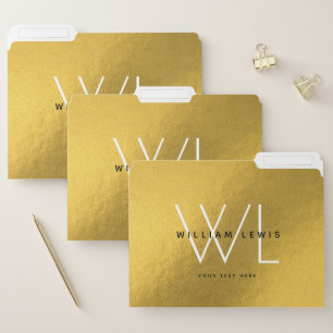 Chic Gold Foil Brushed Metal Modern Monogram File Folder