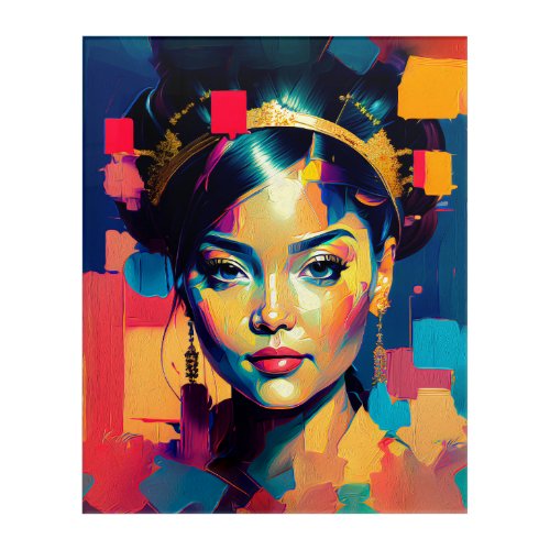 Chic Gold Foil Colorful Impasto Oil Painting Women Acrylic Print