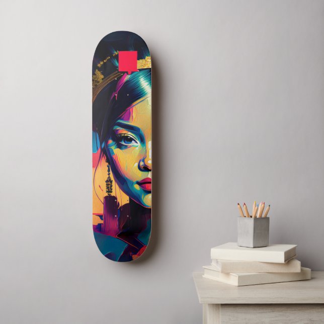 Chic Gold Foil Colorful Impasto Oil Painting Women Skateboard (Wall Art)
