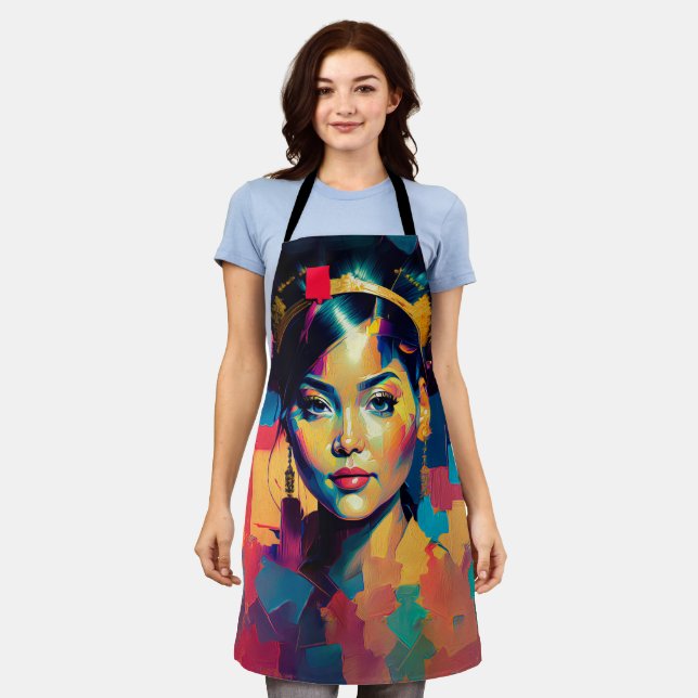 Chic Gold Foil Colorful Women Impasto Oil Painting Apron (Worn)
