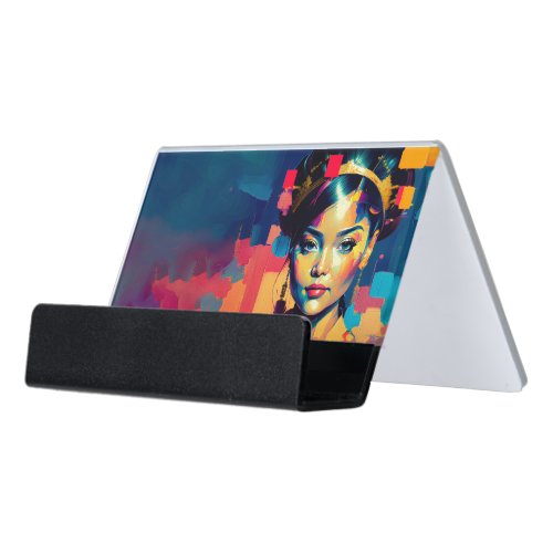 Chic Gold Foil Colorful Women Impasto Oil Painting Desk Business Card Holder