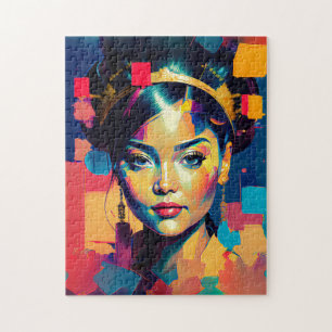 Chic Gold Foil Colorful Women Impasto Oil Painting Jigsaw Puzzle