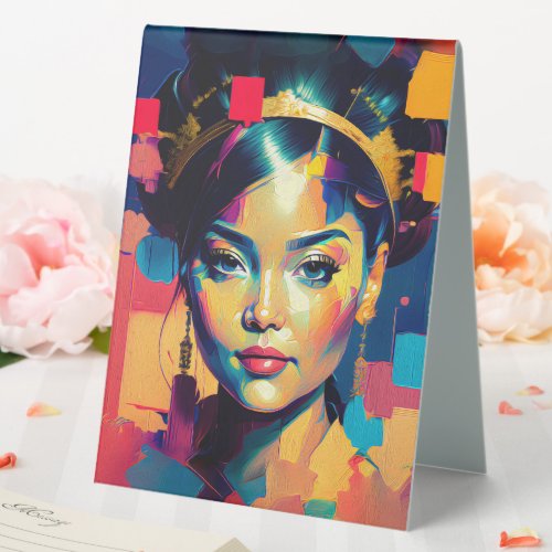 Chic Gold Foil Colorful Women Impasto Oil Painting Table Tent Sign