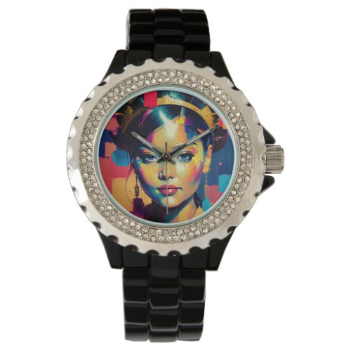 Chic Gold Foil Colorful Women Impasto Oil Painting Watch