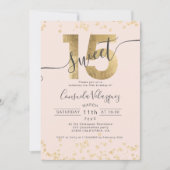 Chic gold foil confetti blush Quinceanera photo Invitation (Front)