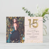 Chic gold foil confetti photo blush Quinceanera Invitation | Zazzle