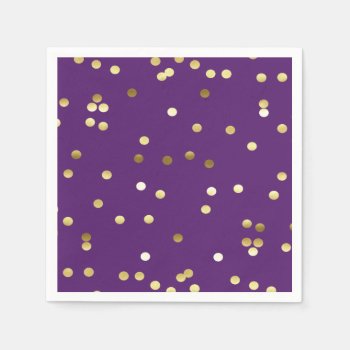 Chic Gold Foil Confetti Purple Napkins by GiftsGaloreStore at Zazzle