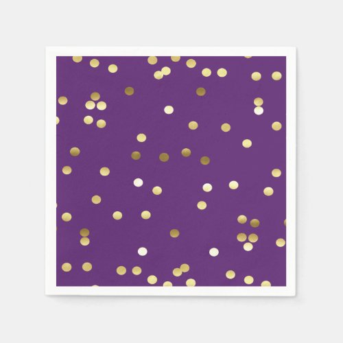 Chic Gold Foil Confetti Purple Napkins