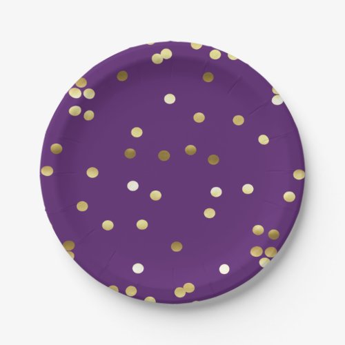 Chic Gold Foil Confetti Purple Paper Plates
