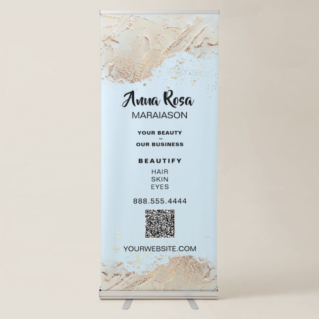 *~* Chic Gold Foil Glitter QR Beauty Girly Spa Retractable Banner (Front)
