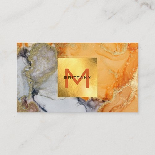 Chic Gold Foil Grey and Amber Custom DIY  Square B Business Card