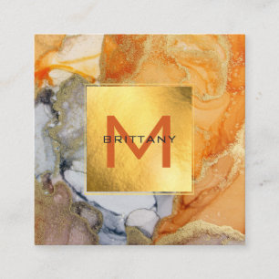 Chic Gold Foil Grey and Amber Custom DIY  Square B Business Card