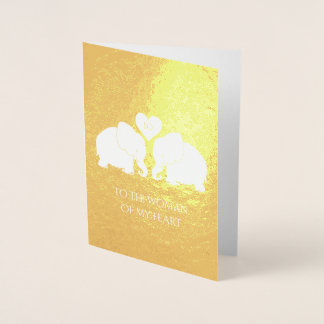 Chic Gold Foil Heart Elephants 10th Anniversary Foil Card