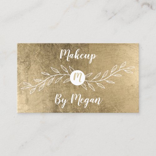 Chic gold foil leaf monogrammed makeup business card