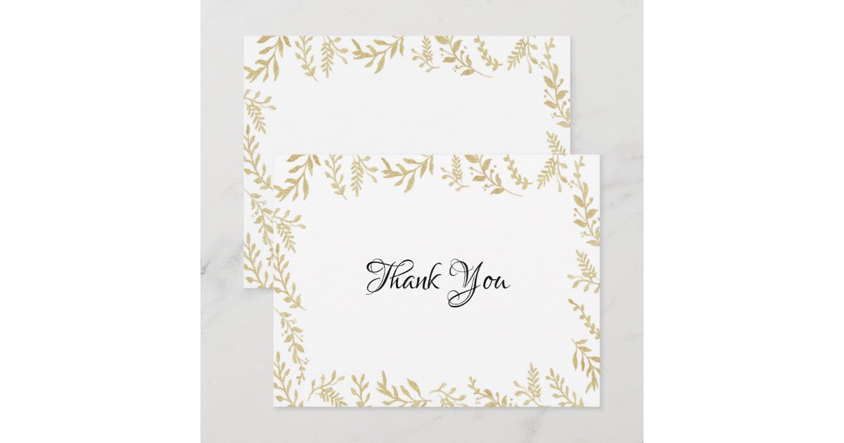 Chic Gold Foil Leaves Thank You Card | Zazzle