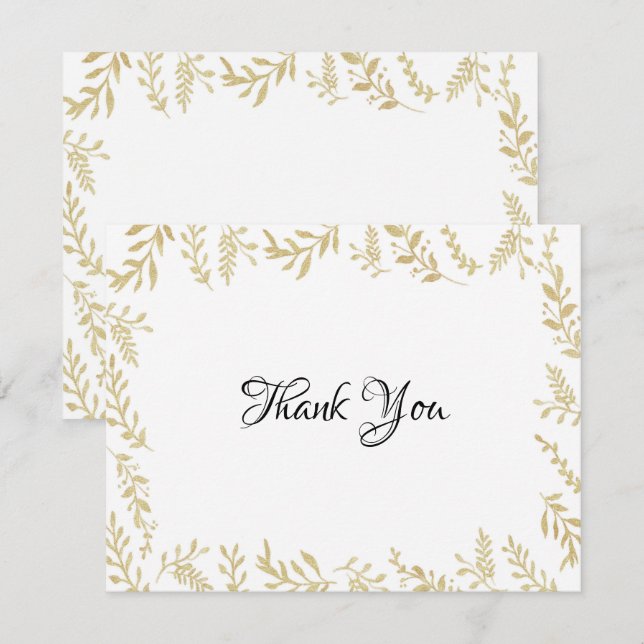 Chic Gold Foil Leaves Thank You Card (Front/Back)