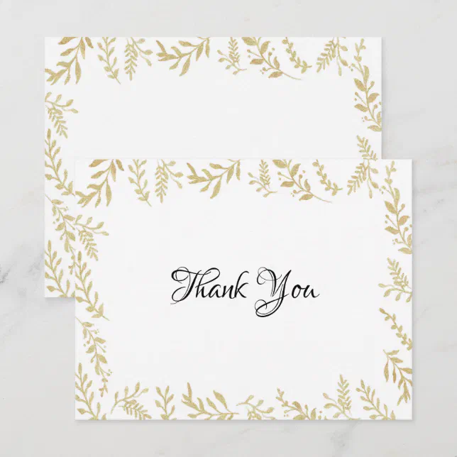 Chic Gold Foil Leaves Thank You Card | Zazzle