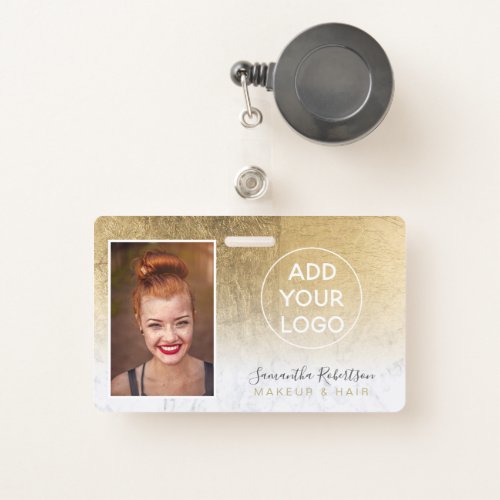 Chic gold foil marble logo employee photo pass badge