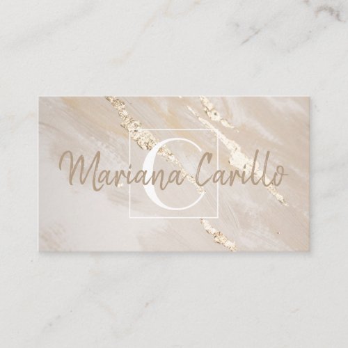 Chic Gold Foil Marble Monogram Business Card